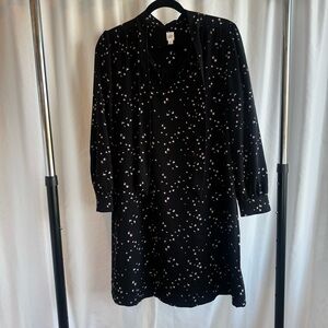 Black Star Print Tie Neck Dress Celestial Coquette Witchy Soft Grunge Mini